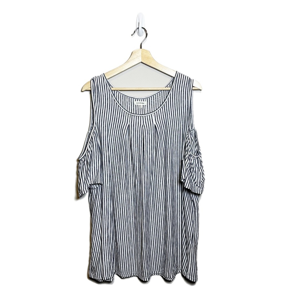 Max Studio Striped Cold Shoulder Top Shirt Neutral Stretch